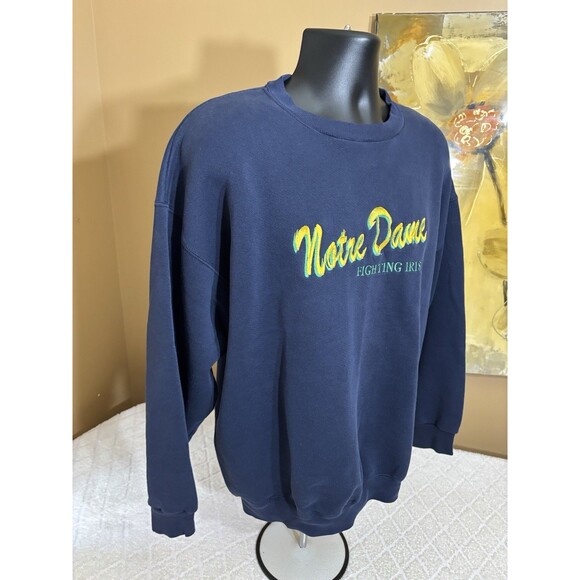Vtg 80s Notre Dame Fighting Irish Embroidered Blue Sweatshirt Men’s XL  DETAILS - Picture 5 of 14
